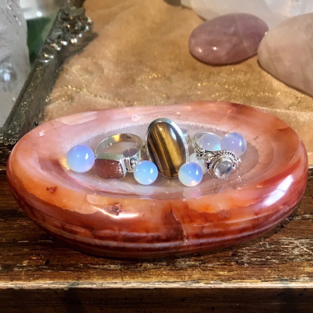 Carnelian agate polished crystal jewelry bowl